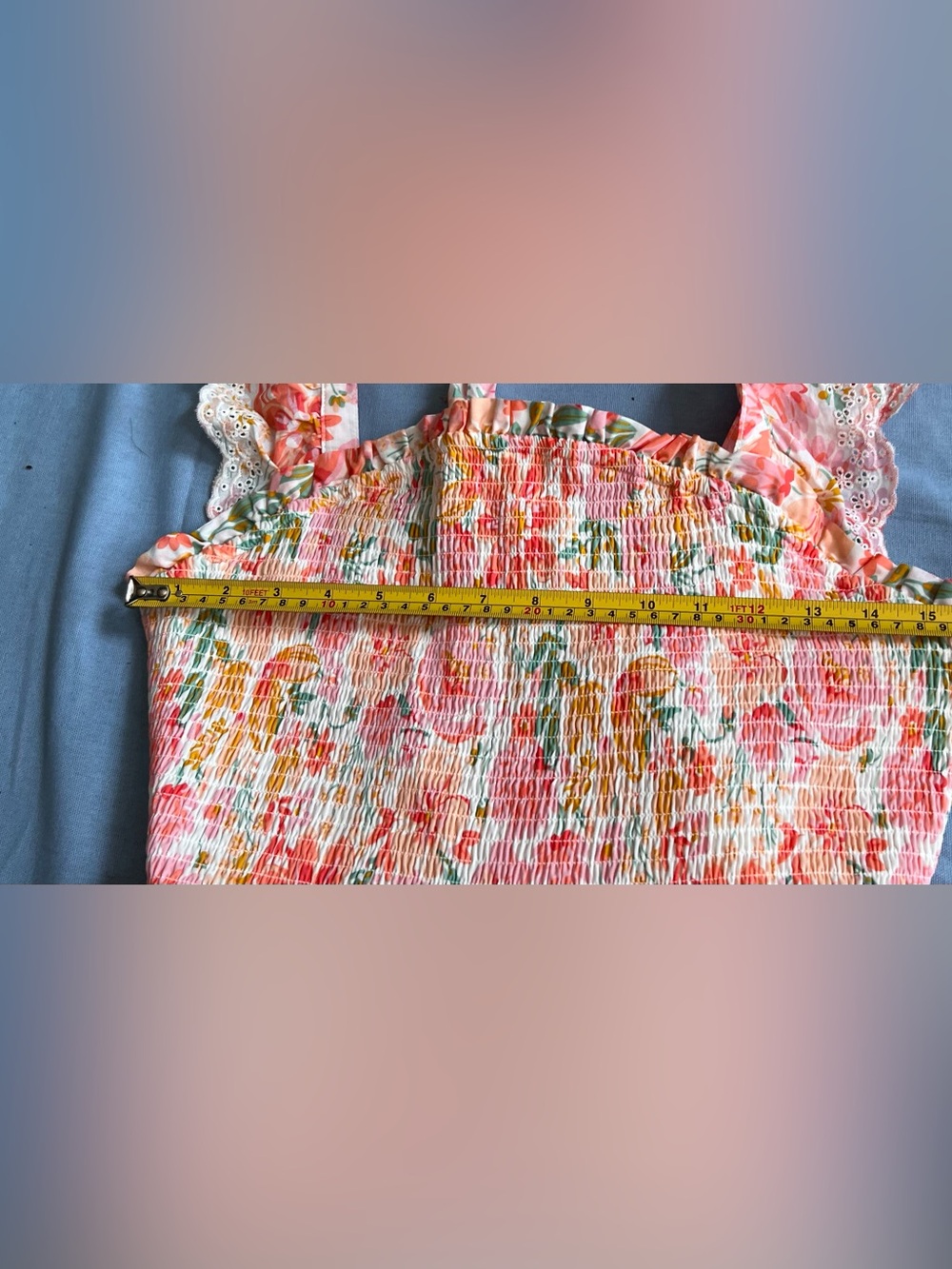 Haute Hippie Dress Sz 12 Pink White Floral Tiered Ruffle Smocked Midi Boho Beach - Picture 5 of 8